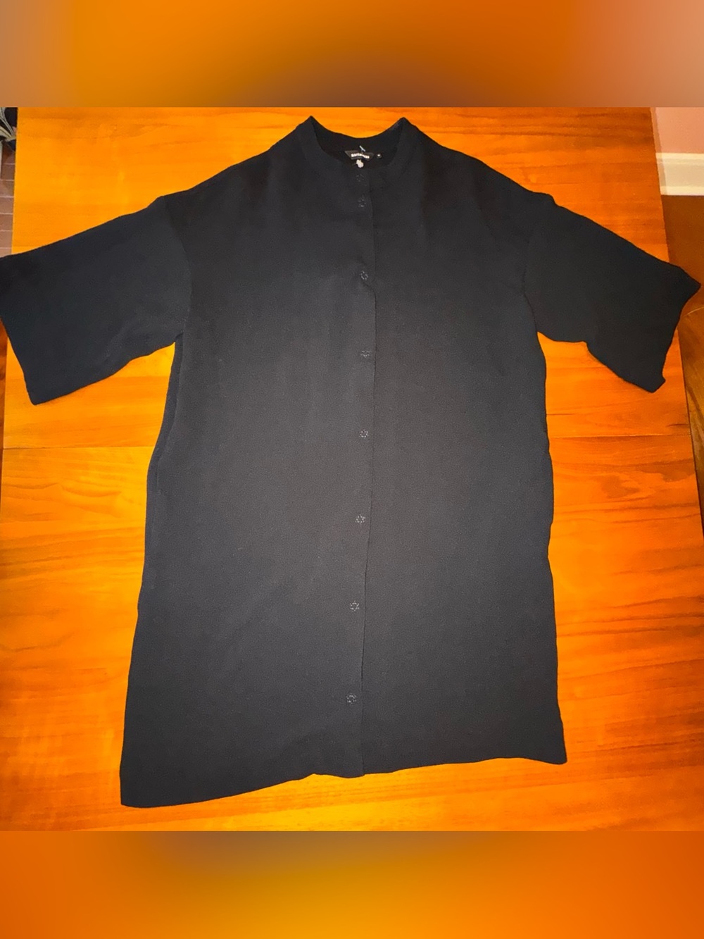 Marimekko Black Crèpe Tunic Dress, Mandarin Collar & Relaxed Fit, Size 36